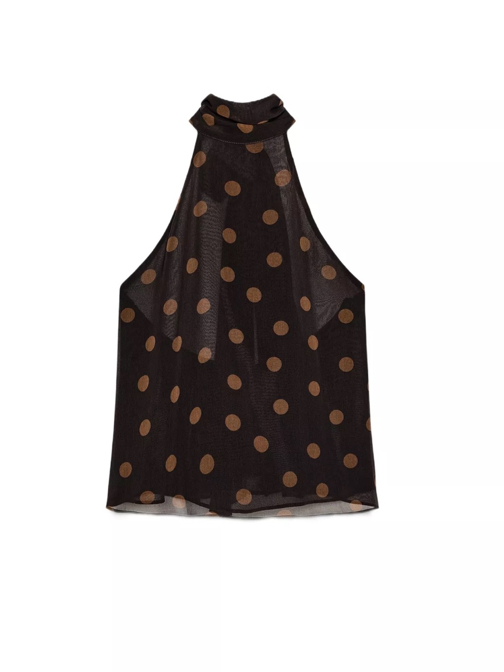Zara Georgette Halter Top With Dots | S Khaki